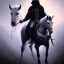 Placeholder: portrait of grim reaper with hoodie and horse, oil painting and spray