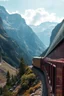 Placeholder: A train truck in stunning mountain landscape, mountain gorge, bright color palette, high detail, perfect composition, gcinematic shot, intricate details, hyperdetail