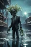 Placeholder: xcom's terror from the deep giger style alien with suit and tie and sea weed crown crawling onto the icy docks in fallout 4 setting, bokeh, downlight, prize winning, depth of field, in the style of ivo caprino