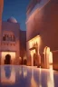 Placeholder: 3D, beautiful, light reflecting, empty moroccan city at night, rainy night,