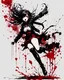 Placeholder: Petit girl goth, jumping pose, fullbody, cry blood, behind guts splashes rising from the ground, illustration by <Yoji Shinkawa>, darkred tones,