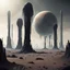 Placeholder: an anomalous planet with large abundant floating pillars and a bleak stony ground