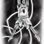 Placeholder: Black and white drawing of a basketball player, slam dunk