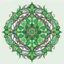 Placeholder: Logo. Mandala style. Round. The logo depicts a mystical botanical motive. Thin lines. Ornament. Rich colors, green