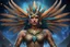 Placeholder: GOD Kukulcán, QUEEN Namor With Plume , an MAYA warrior QUEEN, PRETTY EYES, highly detailed face, BEATIFULL eyes , STARS GALAXY background, 4k, high resolution, TATTOOS, PYRAMIDS, WINGS ON THE FEET, THE KING OF TALOACAN, PENACHO Set of raised feathers that certain SNAKEs have on the top of their heads. SNAKE HEAD PENACHO, SNAKE WINGS, FULL AND STRONG BODY, PERFECT BODY LIKE AN ATHLETE