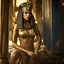 Placeholder: Behold the powerful alluring and pretty egiptian cleopatra, her body adorned with the traditional egiptian costumes, HDR, beautifully shot, hyperrealistic, sharp focus, 64 megapixels, perfect composition, high contrast, cinematic, atmospheric, moody