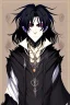 Placeholder: black haired young man necromancer wizard with gothic jewelry in the style of anime