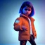 Placeholder: 3d render, Selena Gomez toddler, full body, orange puffer jacket, dramatic lighting, concert background, hyper realistic, unreal engine 5, 8k, UHD,