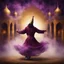 Placeholder: Hyper Realistic Sufi Whirling with Golden, Maroon & purple Islamic Sufi Rustic Grungy Background with Islamic Architecture at night with heavy fog Whirling