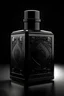 Placeholder: create square bottle design for oriental perfume bottle design with minimal and embossed ornamental designs. plain coated black bottle with metallic organic designed and parametric cap