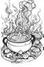 Placeholder: A cauldron bubbling with green potion, surrounded by witches casting spells. Outline, sketch style, only use outline, mandala style, clean line art, white background, no shadows, no clear wall, coloring page.