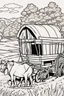 Placeholder: coloring page, hay wagon, cartoon style, thick lines, low detail, no shading