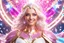 Placeholder: A beautiful photo hyper realistic shiny white huge cosmic mothership with the portrait of a beautiful smiling blonde goddess,dressed in pink glitter and bright gold uniform of light floating in the sky, crystals water, diamonds, glitter smalls white and littles stars, white and glitter, cosmos, 4k, ultra details, real image with intricated details, unreal engine 4