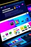 Placeholder: modern marketing agency landing page with navigation, photos and text on paper, colorful, many details, dark ambience, 8k