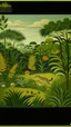 Placeholder: An olive green colored jungle with tigers painted by Henri Rousseau