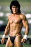 Placeholder: 20-year-old, extremely muscular, short, buzz-cut, pitch black hair, Paul Stanley/Elvis Presley/Keanu Reeves/Pierce Brosnan/Jon Bernthal/Sean Bean/Dolph Lundgren/Patrick Swayze/ hybrid, as the extremely muscular Superhero "SUPERSONIC" in an original patriotic red, white and blue, "Supersonic" suit with an America Flag Cape,