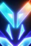 Placeholder: neon blue, flying parts of armor in form of triangles, cyber armor, geometric patterns on armor, male, orbiting triangle