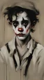 Placeholder: In this mesmerizing painting, we are introduced to a striking image of a boy joker who embodies beauty despite his impoverished and sorrowful state. The artist skillfully captures his delicate features, portraying him with sunken eyes that convey a deep sadness and lips that hold a melancholic smile. The boy's worn and tattered garments showcase his destitution, with frayed edges and patches telling a story of hardship. The overall ambiance of the painting is one of both elegance and despair, ev