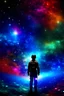 Placeholder: Galaxie lumineuse, capitaine de vaisseau, vêtements cosmiques, magnifique ambiance, étoiles brillantes,