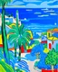 Placeholder: A blue town near a beach painted by Henri Matisse