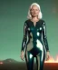 Placeholder: retro sci-fi portrait image from 1980, supermarket parking explosion, fire, scared people, blonde woman walking, sweet Kate moss face, tight latex suit, soft color, highly detailed, unreal engine 5, ray tracing, RTX, lumen lighting, ultra detail, volumetric lighting, 3d, finely drawn, high definition, high resolution.