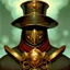 Placeholder: 90's fantasy tcg art of a top hat man with a metal mask