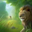 Placeholder: picture for children's book showing a cute lion behind tall grass in the jungle.