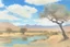 Placeholder: clouds, arid land, distant mountains, dry trees, pond, philip wilson steer impressionism painting