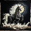 Placeholder: crochet yarn art, Crocheted blanket depicting a powerful Male Centaur rearing up while aiming a bow and arrow, extreme contrast, concept art, stunning, dramatic, intricate details, reminiscent of the stylized concept art of Ash Thorp, showcasing the beauty of crochet