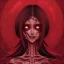 Placeholder: Junji Ito style, darkred tones, leaning pose,