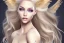 Placeholder: smiling, beautiful, soft,smiling, straight and long blonde hair, dewy and shiny atmosphere, diamond crown, long fairy wings in the back, full head, curly hair, golden veil clothes