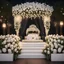 Placeholder: Hyper Realistic Beautiful Traditional Wedding Stage decorated with tulips & White roses at Night