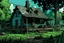 Placeholder: an very small ranch style house that has an unkept yard, comic book art in the style of travis charest