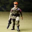 Placeholder: G.i. Joe toy camouflage khaki doll Donald Trump suntan orange face with boots full body in package high resolution 2019, in a box with gun