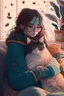 Placeholder: cozy vibes art girl with cat