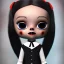 Placeholder: Jenna ortega as wednesday addams with wednesday addams dress,soft libstick, wednesday addams make up, overknee socks, dramatic lighting, highly detailed oil painting, volumetric lighting