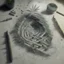 Placeholder: Create a pencil sketch composition featuring smoke trails swirling in the shape of a labyrinth, while crushed weed leaves form the walls and pathways, inviting viewers to embark on a visual journey of self-discovery.