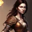 Placeholder: dungeons and dragons, female human, druid, brown hair, brown eyes, full body, realistic face, short hair, facial scarring, hair tied back, large nose