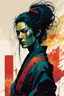 Placeholder: create an imaginative print illustration of an ethereal, otherworldly gaunt and withered ancient female ronin samurai vampire , in the comic book art style of Bill Sienkiewicz, Mike Mignola, and Jean Giraud Moebius, with highly detailed feminine facial features