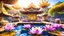 Placeholder: beautiful colorful Asia state spring's flowers, nature, little thai temple, fountains, lake, with lotus, fantasy, elegant, cute, dramatic viewing, amazing world, pastel colorful, high contrast, 8k high definition, unreal engine 5, extremely sharp detail, light effect,