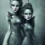 Placeholder: extrem tim burton style of evil stepsisters, sharp focus