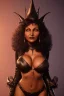 Placeholder: Pam Grier as evil queen in black leather, leather, busty, cleavage, angry, stern look. character design by cory loftis, fenghua zhong, ryohei hase, ismail inceoglu and ruan jia. unreal engine 5, artistic lighting, highly detailed, photorealistic, fantasy