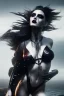 Placeholder: A beautiful Goth girl, dark black makeup, dark under eyes, white hair, action image of her braking water surface, freedom, dramatic, highly detailed, 8k, abstract