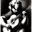 Placeholder: pen and ink drawing by albrecht durer of a monkey playing a guitar, 6 strings