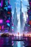 Placeholder: a bustling futuristic cyberpunk city street, reflections, luminous,