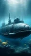 Placeholder: ,surrealism of the dark of a nightmare , hyper photorealistic, hyper detailed bright art color, high resolution, fog, octane render, tilt shift, HDRI Environment, all pictures gray, a submarine under the ocean water
