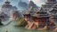 Placeholder: ancient, fantasy, chinese town, dune, crater, sand strom, destroyed chinese houses