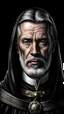 Placeholder: Portrait of Allach in black mantle on black background in realistic style