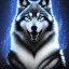 Placeholder: fantasy black wolf with blue flames around him