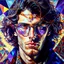 Placeholder: attractive young male wizard, trigonometric manganese Leonid Afremov style, detailed gorgeous face, fancy sunglasses, geometric Rubens on helium influence, hypermaximalist beautiful photorealistic detailed intricate eyes by Tom Blackwell, centered, symmetry, painted, intricate, volumetric lighting, beautiful, rich deep colors masterpiece, sharp focus, ultra detailed, in the style of dan mumford and marc simonetti, astrophotography Modifiers: fantasy cinematic lighting photorealistic ultra detai